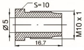 remnippe (remwartel) M10x1 lengte 16,7mm